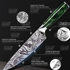 16-Piece Japanese Chef Knife Block Set – Green Resin Handles & Acacia Wood Block