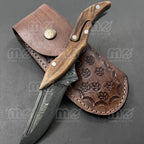 Handmade Damascus Steel Folding Pocket Knife with Leather Case