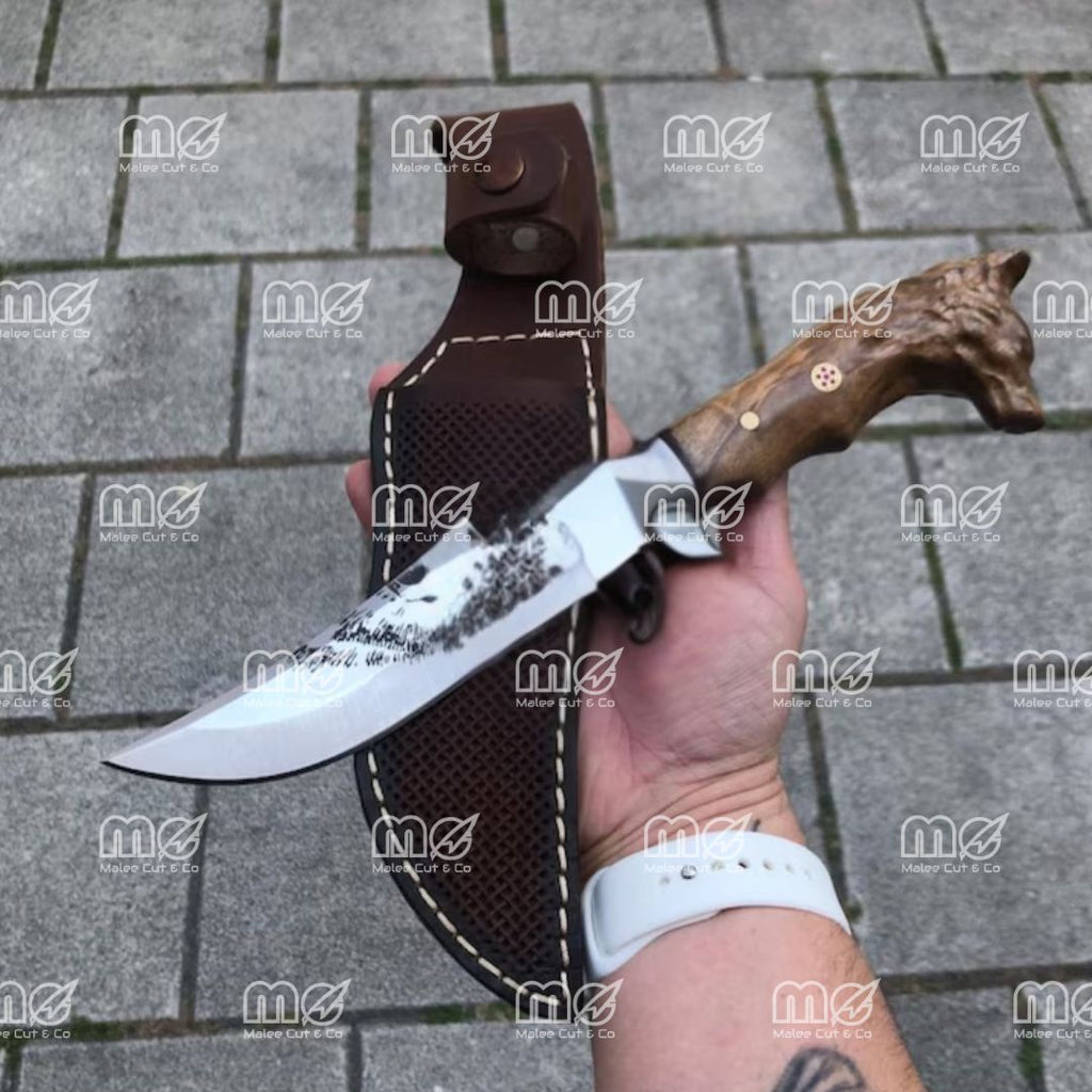 Custom Handmade Wolf Head Hunting Knife