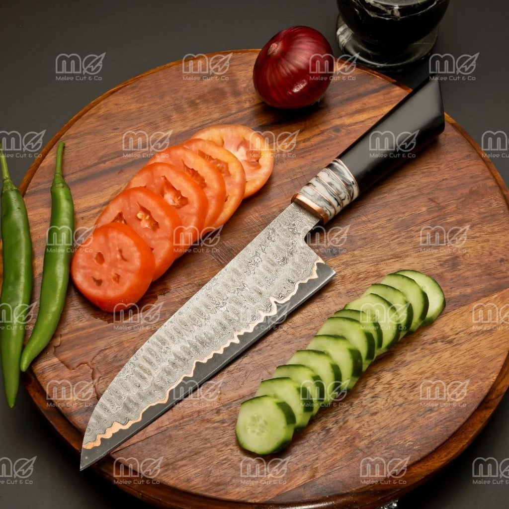 Handmade Copper Damascus Chef Knife Set | Cu-Mai Japanese Style