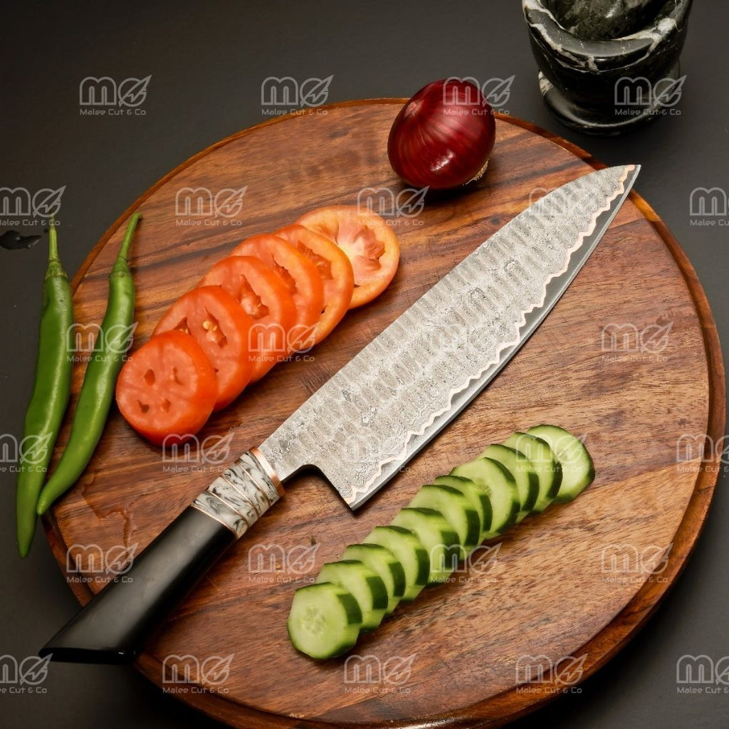 Handmade Copper Damascus Chef Knife Set | Cu-Mai Japanese Style