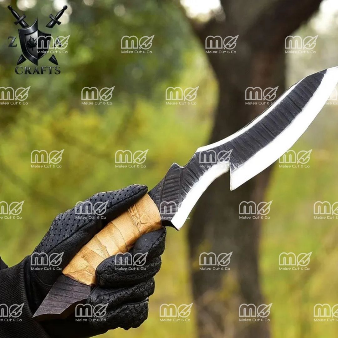 Custom Handmade Brown Zigzag Bowie Knife – Premium Carbon Steel Hunting Blade With Leather Sheath