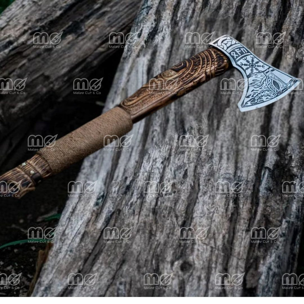 Ragnar Handmade Viking Axe | Forged Carbon Steel Camping Hatchet With Rosewood & Ash Handle