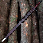 Hand-Forged Damascus Steel Sword – Engraved Guard, Leather Handle