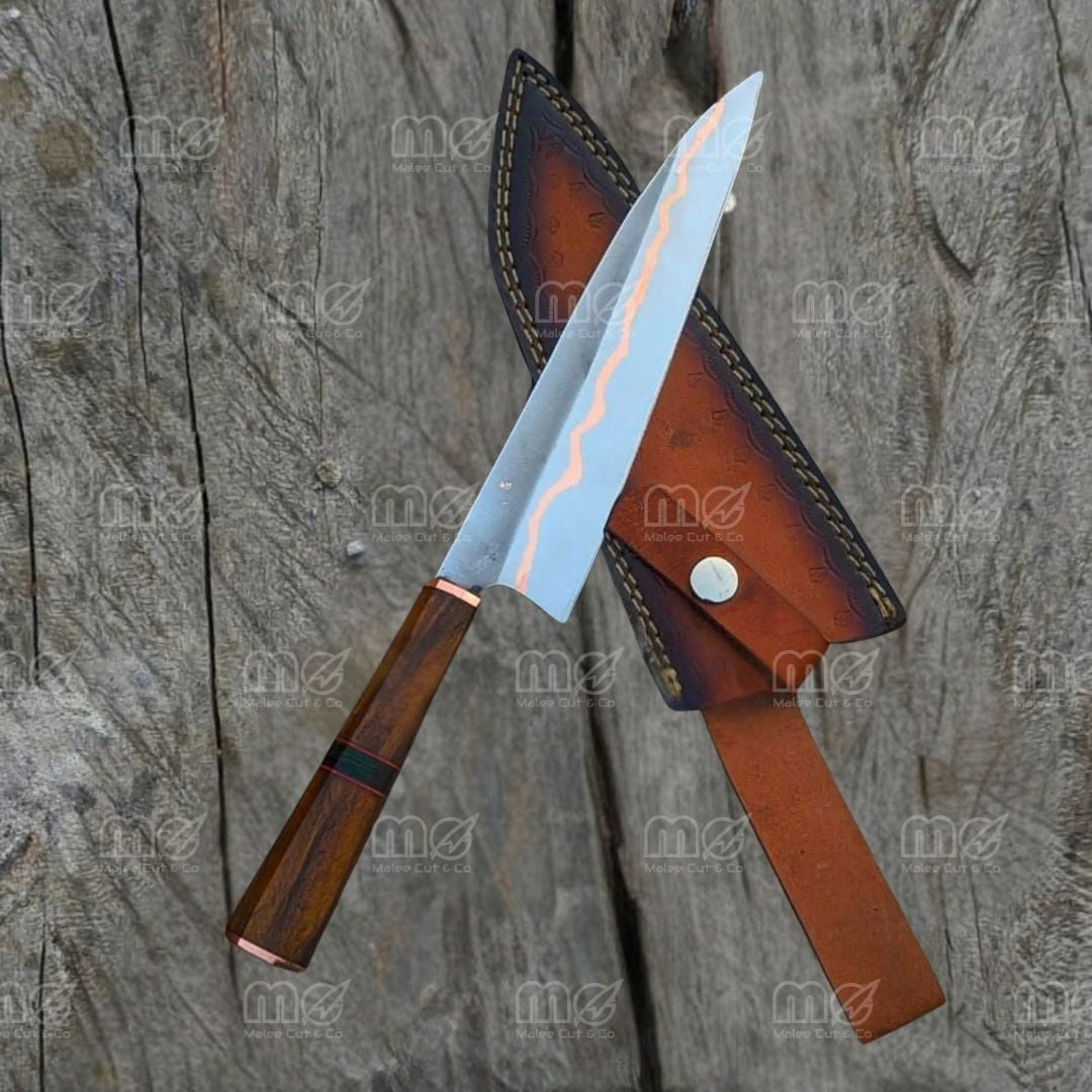 Handmade Copper San Mai Chef Knife | Rosewood Octagonal Handle