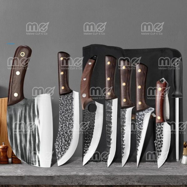 Hand-Forged Damascus Steel Chef Knife Set – 8 Piece