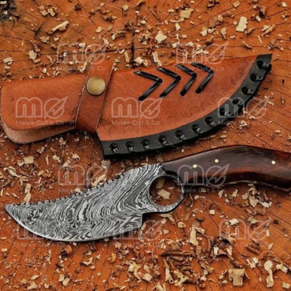 Handmade Damascus Steel Hunting Knife With Rosewood Handle