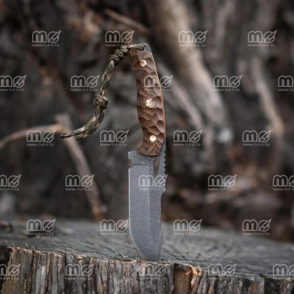Handmade Damascus Bushcraft Knife With Leather Sheath