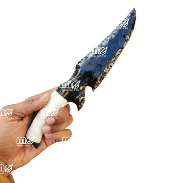 Unique Obsidian Lava Blade With White Thread Handle – Black Obsidian Athame | Viking Dagger, Crystal Ritual Knife, Handmade Gift