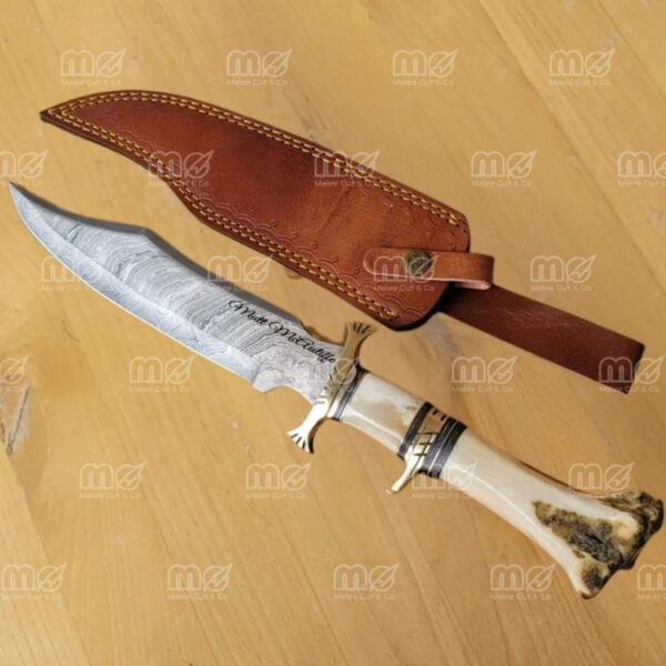 Custom Damascus Steel Hunting Knife with Camel Bone Handle
