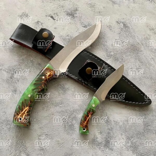 Hand-Forged Hunting Knife Set With Walnut Wood Handles & Leather Sheaths