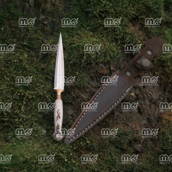 Handcrafted Double-Edged Dagger With Genuine Deer Antler Handle