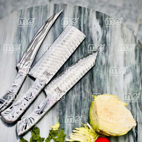 3 Piece Chef’s Choice Knife Set – Premium D2 Steel Blades With Leather Sheaths