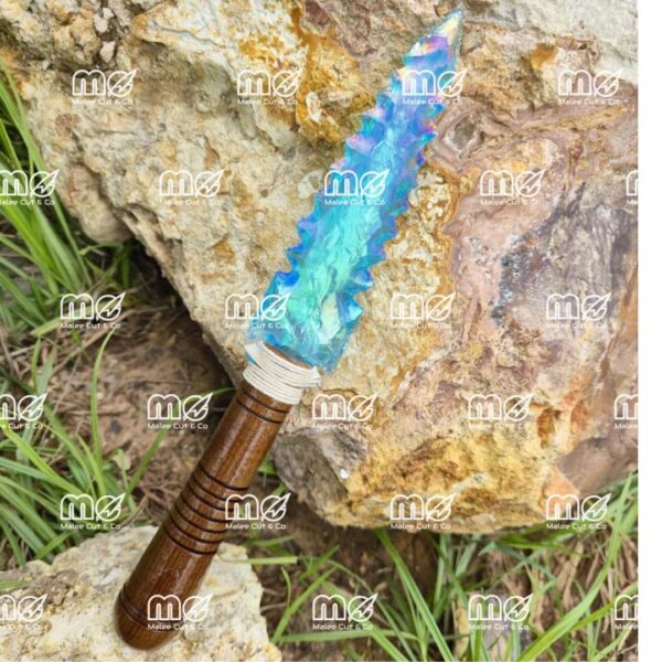 Handcrafted Aqua Obsidian Aura Quartz Arrowhead Knife 10"
