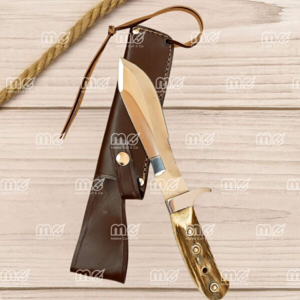 Handmade J2 Steel Hunting Knife – Stag Antler Handle With Leather Sheath