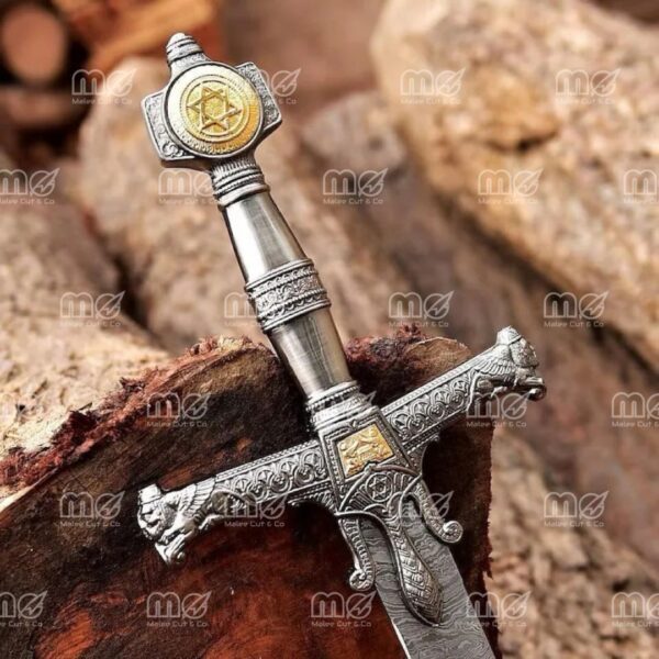 Damascus Steel King Solomon Sword With Leather Sheath