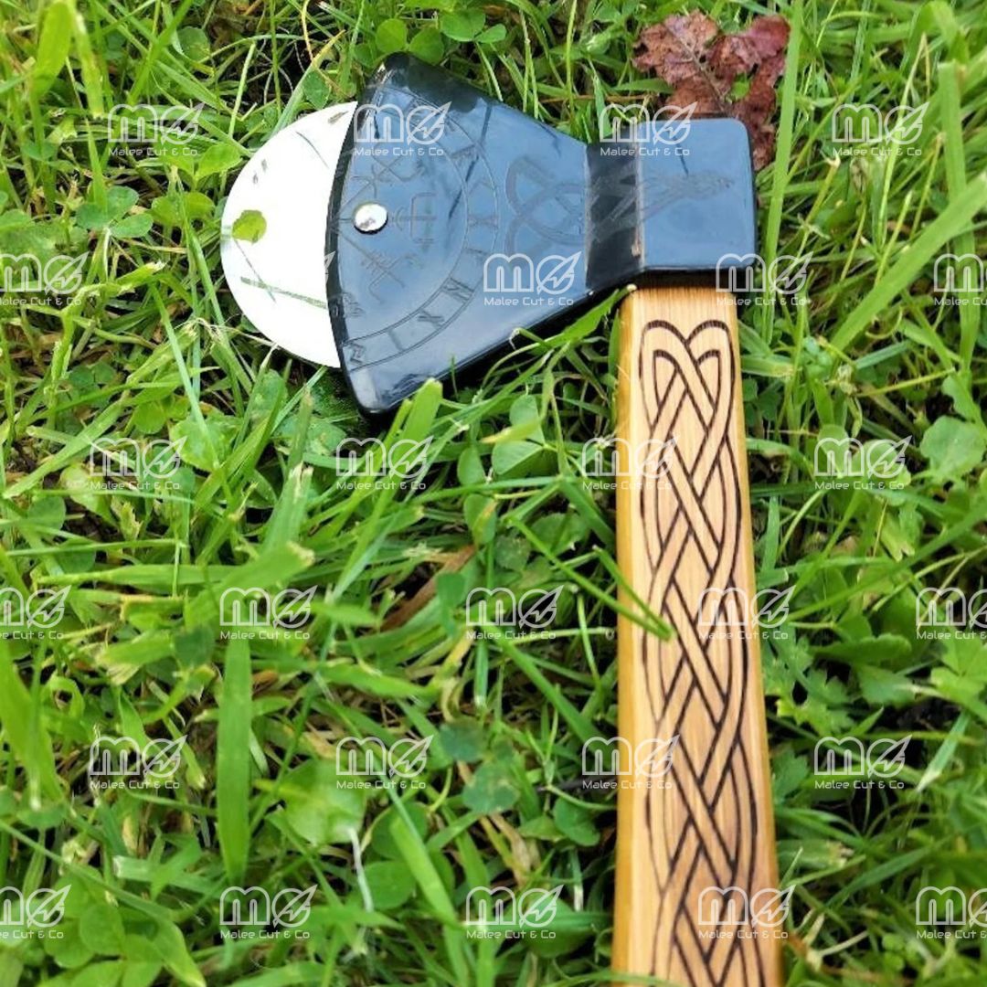 Handmade Axe Bamboo Handle Pizza Cutter Rotating Blade