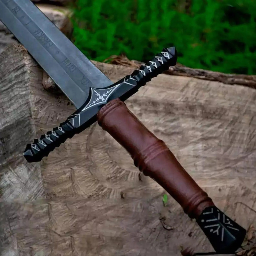 Engraved Guard Hand-Forged Damascus Steel Sword
